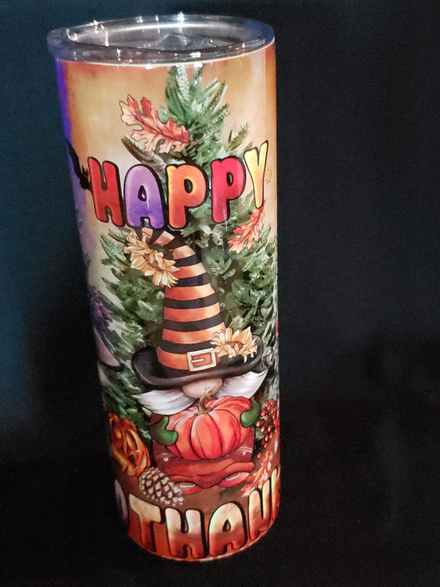 20oz Skinny Tumbler Hallothanksmas all 3 seasons on one.