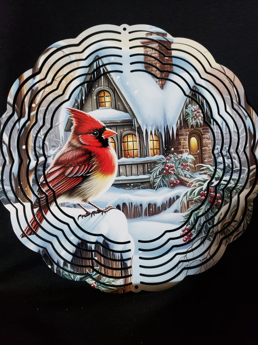 Wind spinner Cardinal winter scene