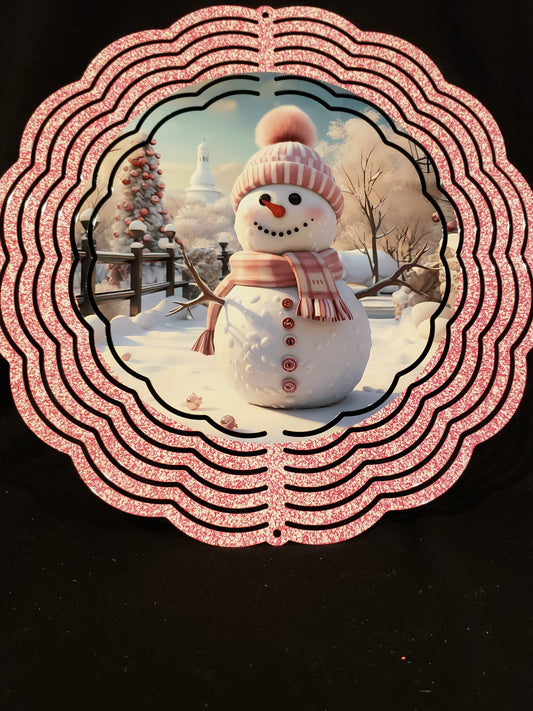 Wind spinner Pink snowman