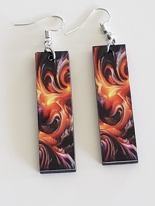 Bar earrings orange purple swirl