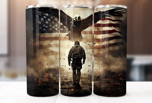 20oz Skinny Tumbler Eagle Soldier - Wear What Boutique