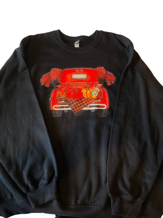 Fall Truck Crewneck Black Sweatshirt