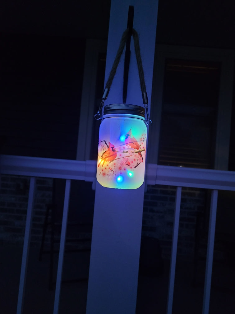 Solar Mason Jar Cardinals