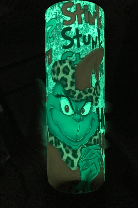 Glow in Dark skinny 20oz tumbler grinch