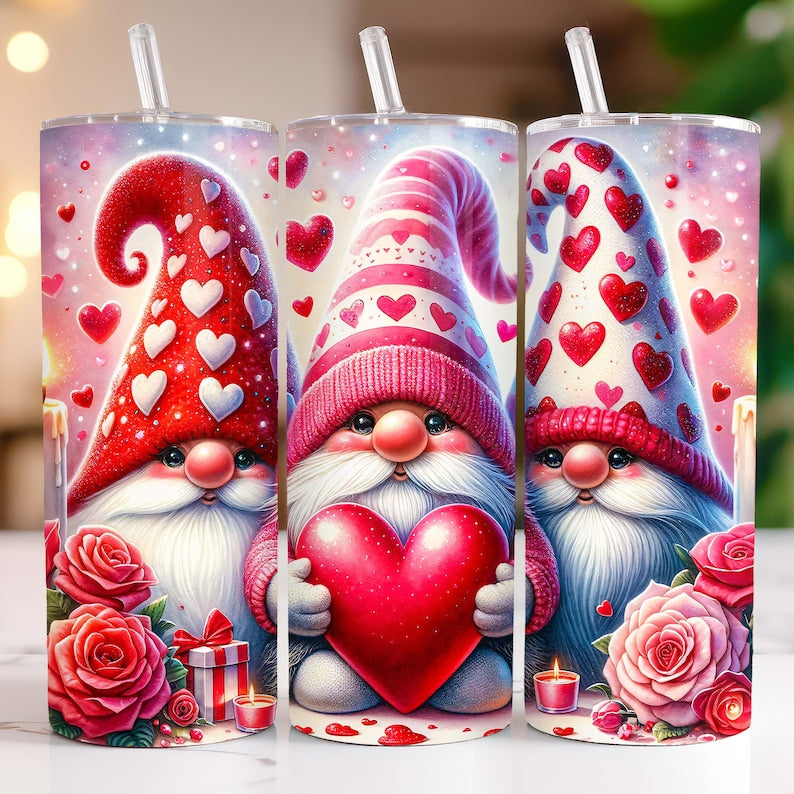 20oz Skinny Tumbler Valentine's Gnomes