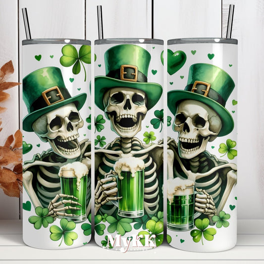 20oz Skinny Tumbler Irish skeletons