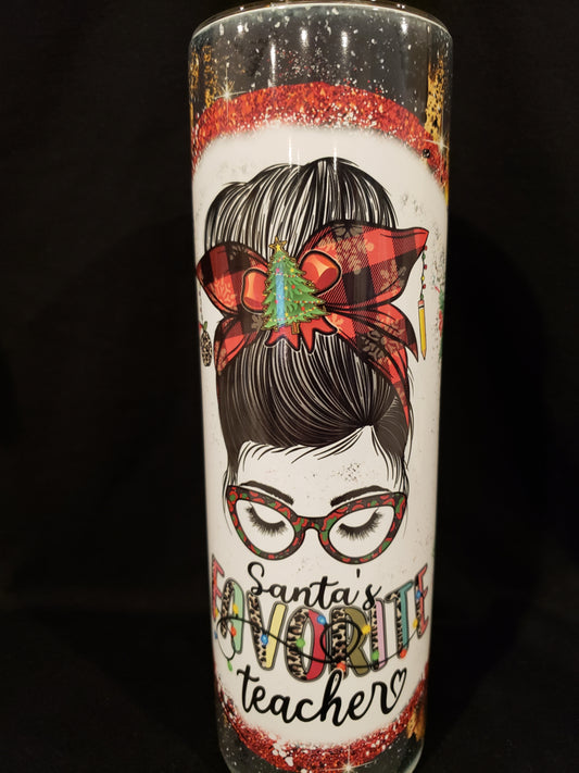 20oz tumbler santa's favorite teacher