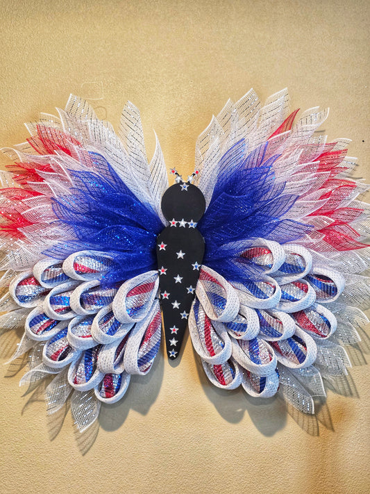 Patriotic butterfly wreath