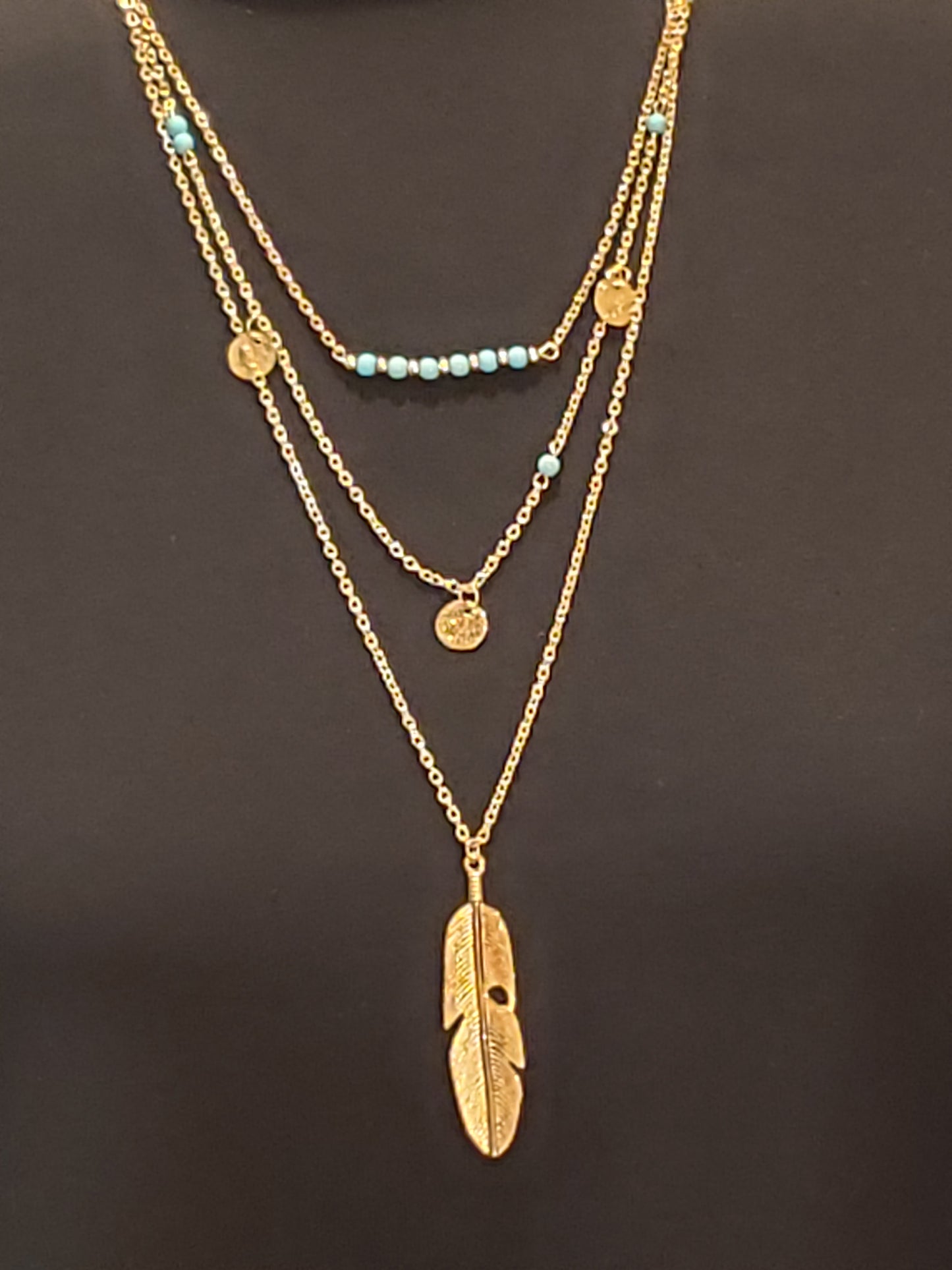 Feather Gold Turquoise Necklace