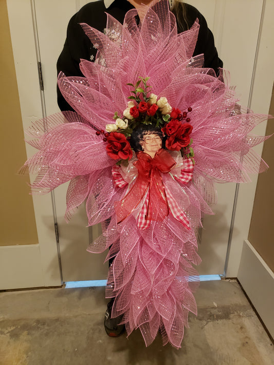 Cross Wreath pink custom with picture