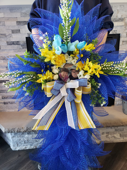 Cross wreath blue  custom with picture