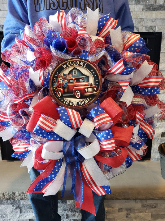 Mesh wreath with ribbon patriotic