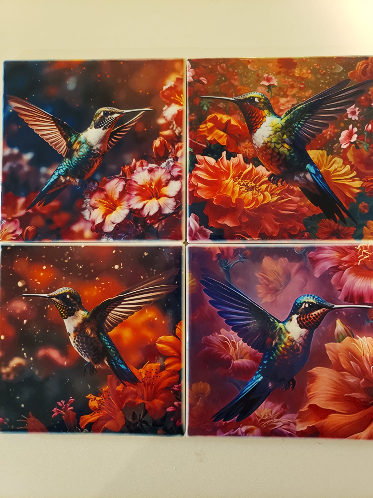 Ceramic Coasters Hummingbird set of 4