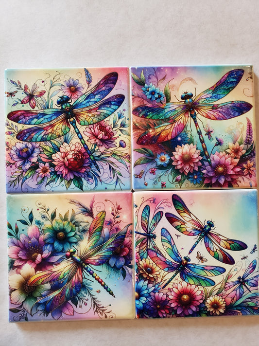 Ceramic Coasters Dragonflies set of 4