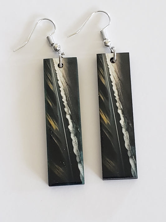 Bar black with white stripe earrings