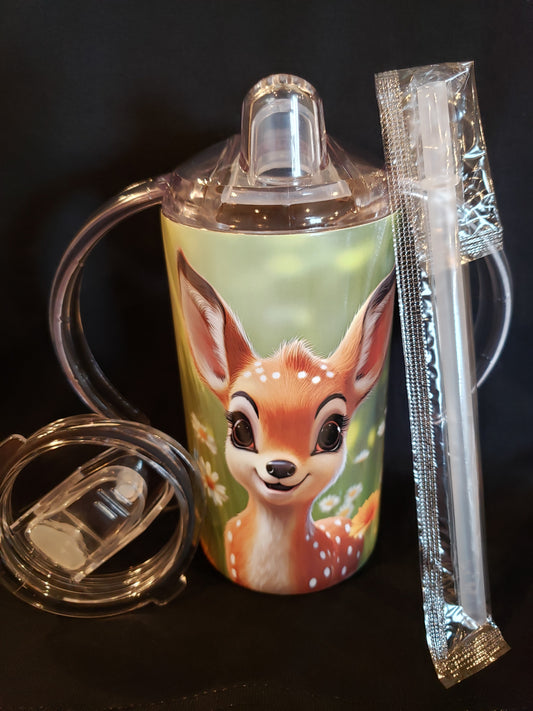 Sippy Cup 12oz tumbler with 2 lids and straw Deer