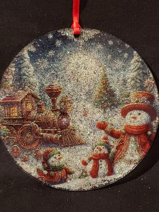 Christmas Ornament Vintage Train &Snowmen