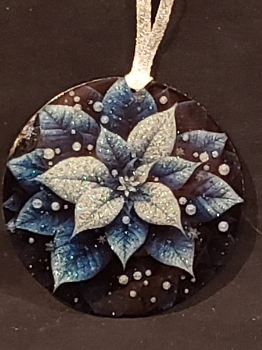 Christmas Ornament Blue Poinsettia