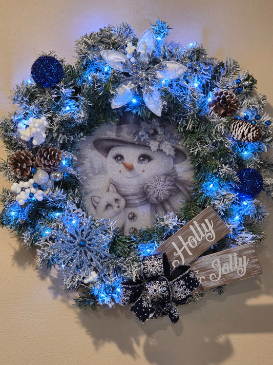 Acrylic snowman blue wreath