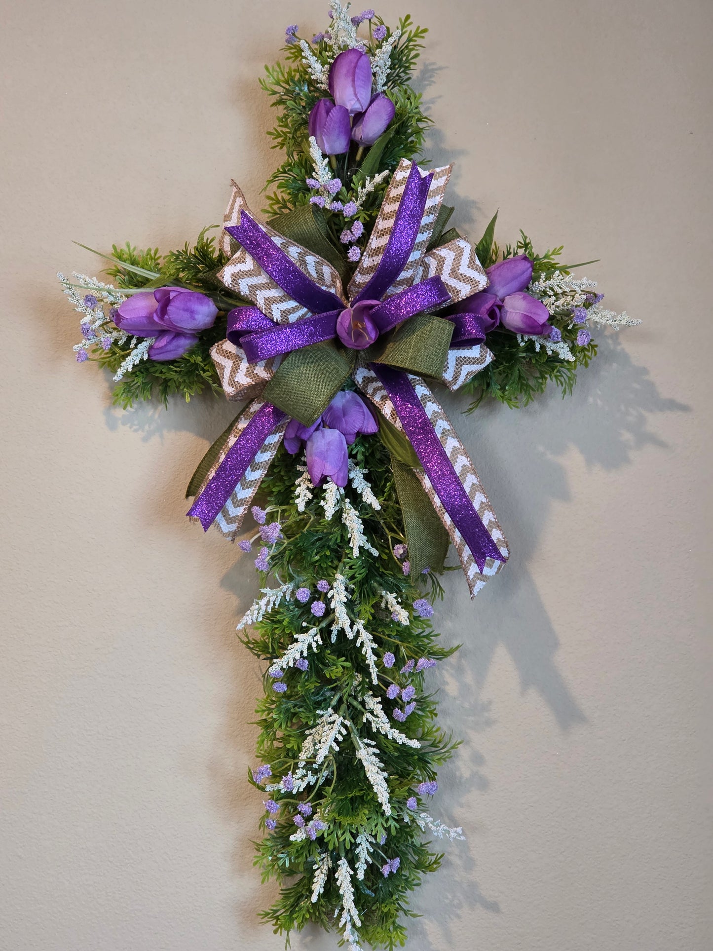 Cross wreath with solar lights