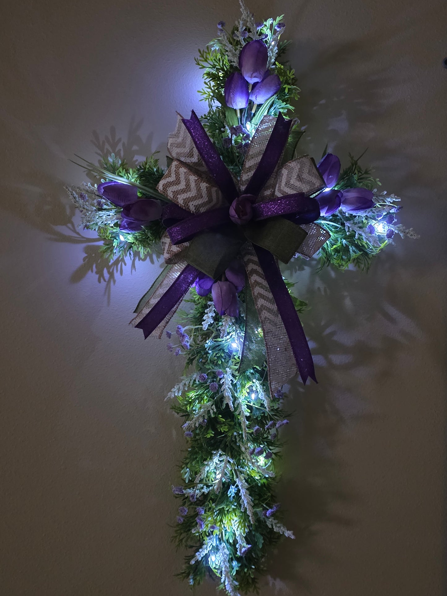Cross wreath with solar lights