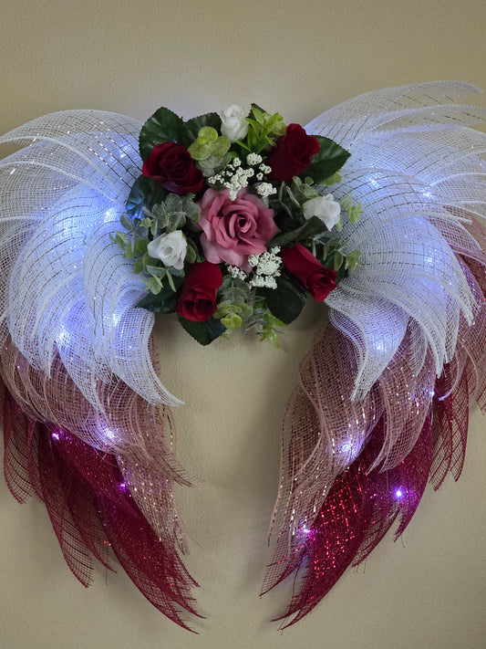 Angel wings ,burgundy,rose gold,white and solar lights