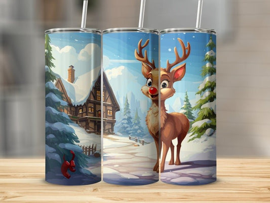 20oz Skinny Tumbler Cabin/Rudolf - Wear What Boutique