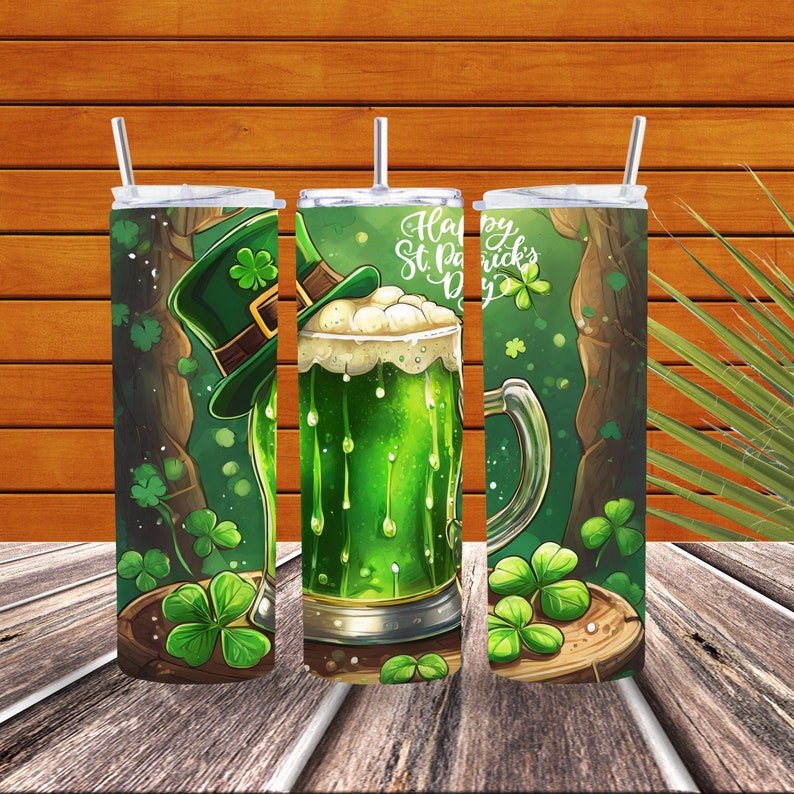 20oz Skinny Tumbler green beer - Wear What Boutique