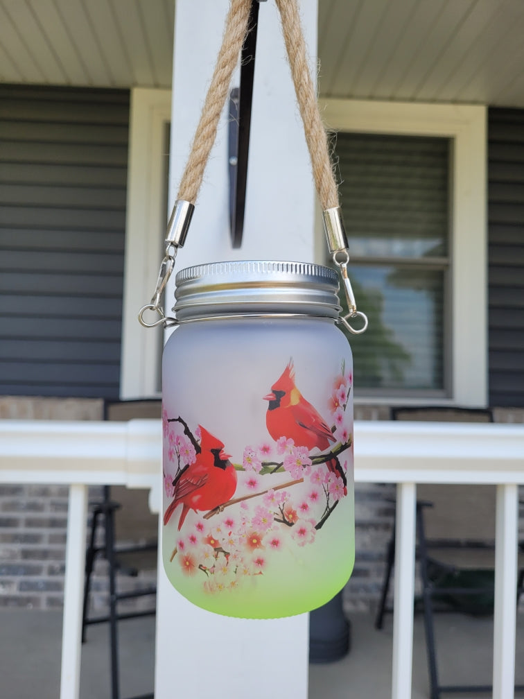 Solar Mason Jar Cardinals