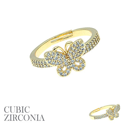 Cubic Zirconia Gold Butterfly Ring