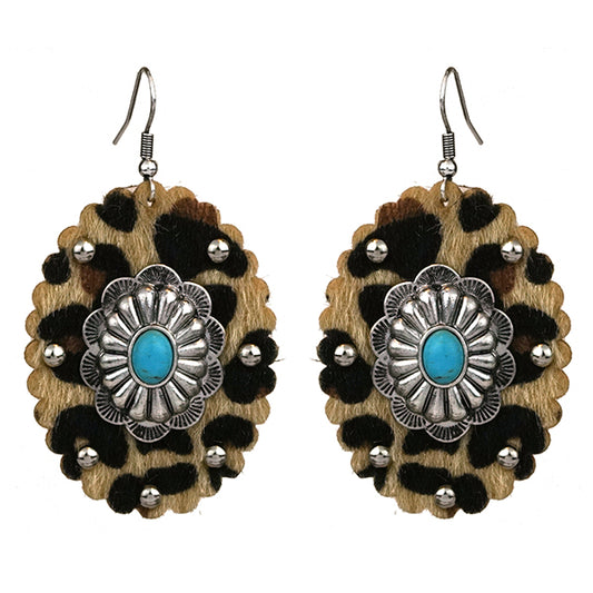 Leopard Leather turquoise earrings