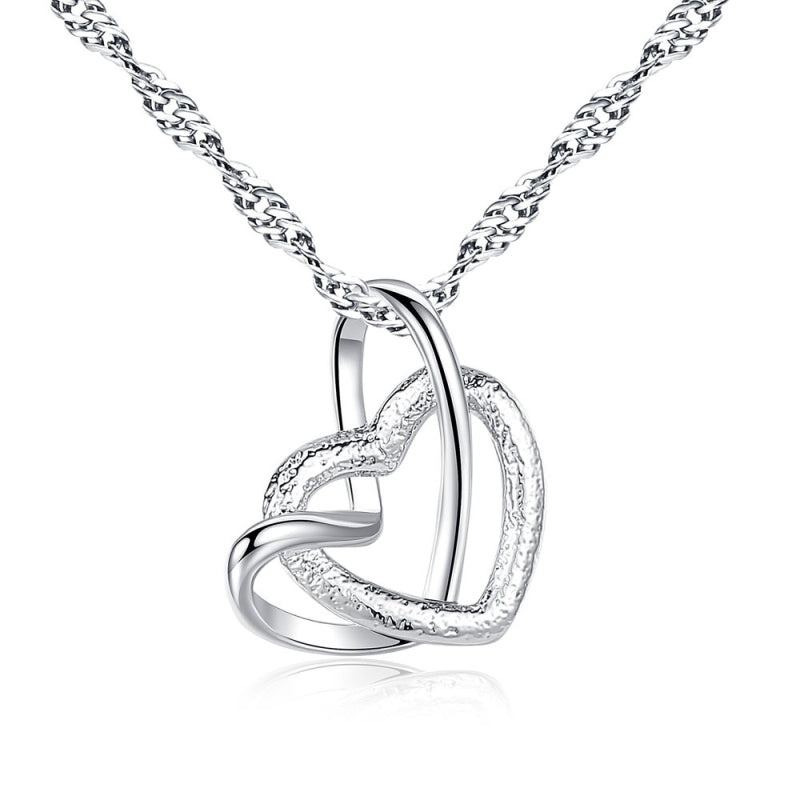  Fashion Romantic Women Double Hearts Design Alloy Pendant Necklace