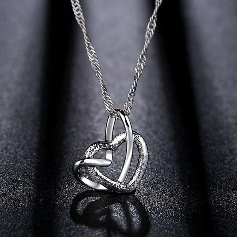 Fashion Romantic Women Double Hearts Design Alloy Pendant Necklace