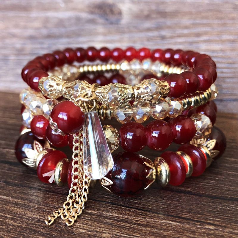  Women Bohemia Style Multilayer Crystal Beaded Bracelets Set.  Colors may be slightly different due to picture.