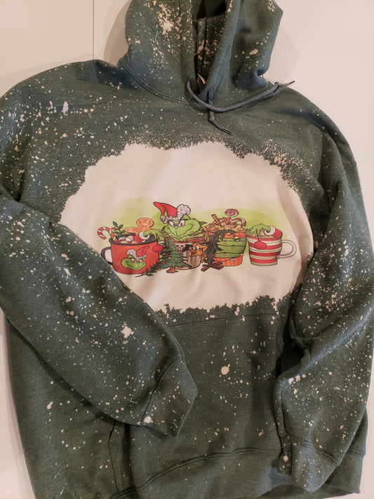 Hoodie bleached coffee cups green guy- green color