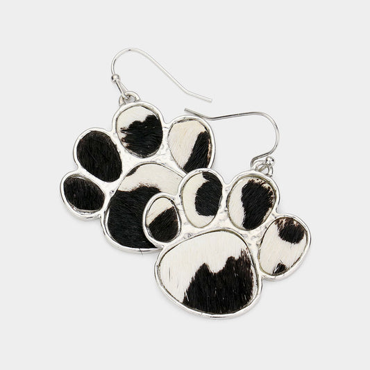 Animal Patterned Genuine Leather Paw Dangle Earrings