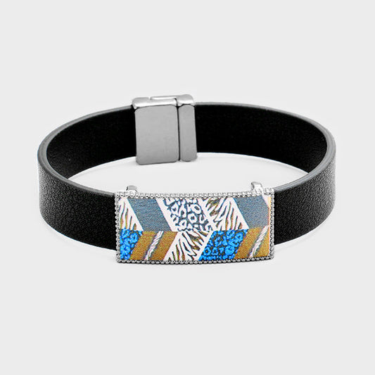 GEO PATTERNED GENUINE LEATHER MAGNETIC BRACELET