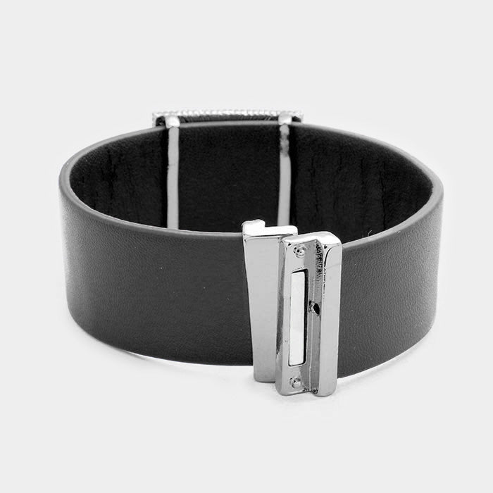 GEO PATTERNED GENUINE LEATHER MAGNETIC BRACELET